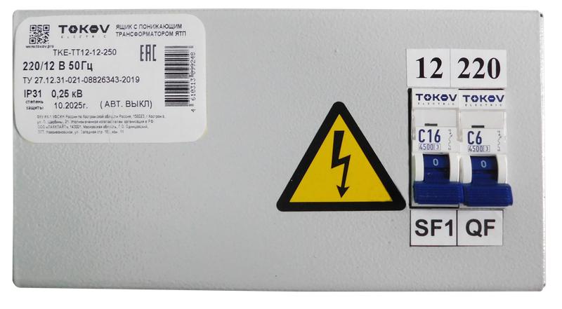 Ящик с понижающим трансформатором ЯТП 0.25 230/12 (2 авт. выкл.) IP31 TOKOV ELECTRIC TKE-TT12-12-250