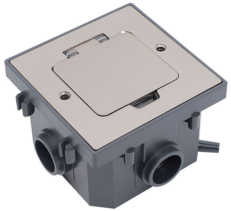 Лючок в бетонный пол с коробкой 2 мод. IP44 матов. никель PRIMER IEK PM-LN43-02-O-44-K50