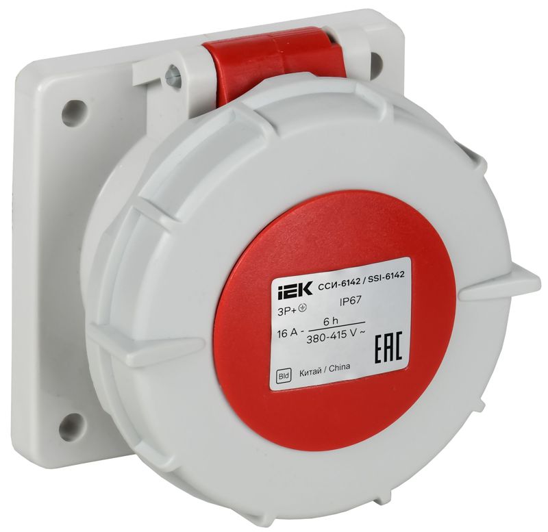 Розетка встраиваемая прямая ССИ-6142 16А 4п 3P+PE 6ч 380В IP67 IEK PSR62-016-4-0-67
