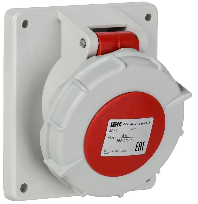 Розетка встраиваемая угловая ССИ-4142 16А 4п 3P+PE 6ч 380В IP67 IEK PSR42-016-4-0-67