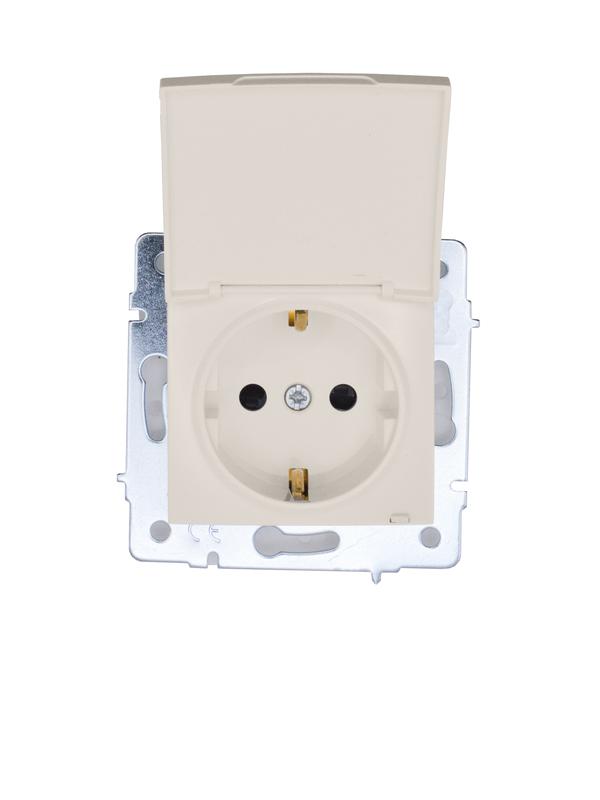 Розетка 1-м СП ASTI 16А IP44 с заземл. с крышкой ПБТ механизм крем. LEZARD 7081-0388-123BIPCH