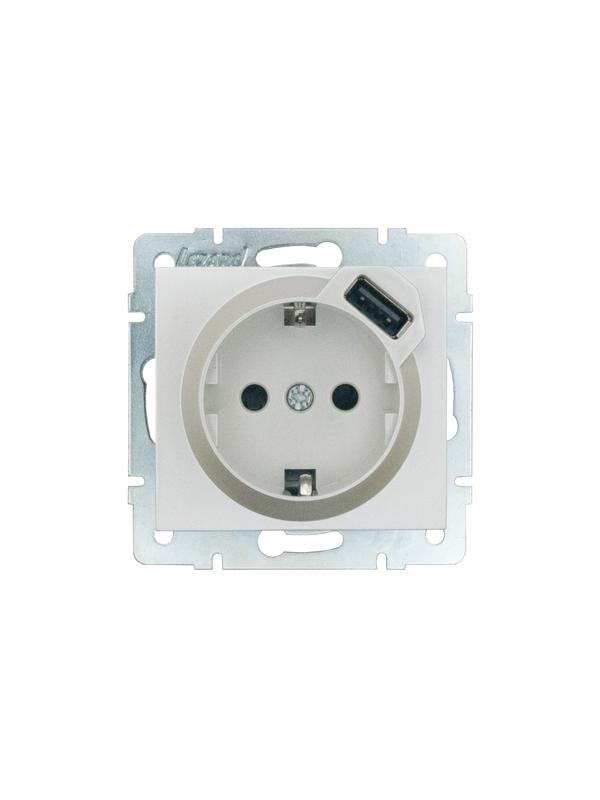 Розетка 1-м СП RAIN 16А IP20 с заземл. + USB механизм жемчуж./бел. перламутр. LEZARD 703-3088-181