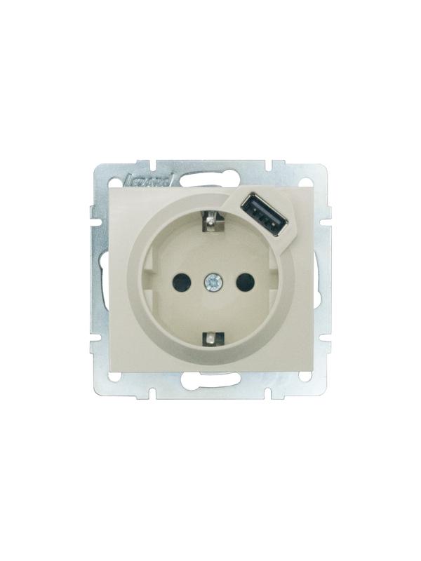 Розетка 1-м СП RAIN 16А IP20 с заземл. + USB механизм крем. LEZARD 703-0388-181