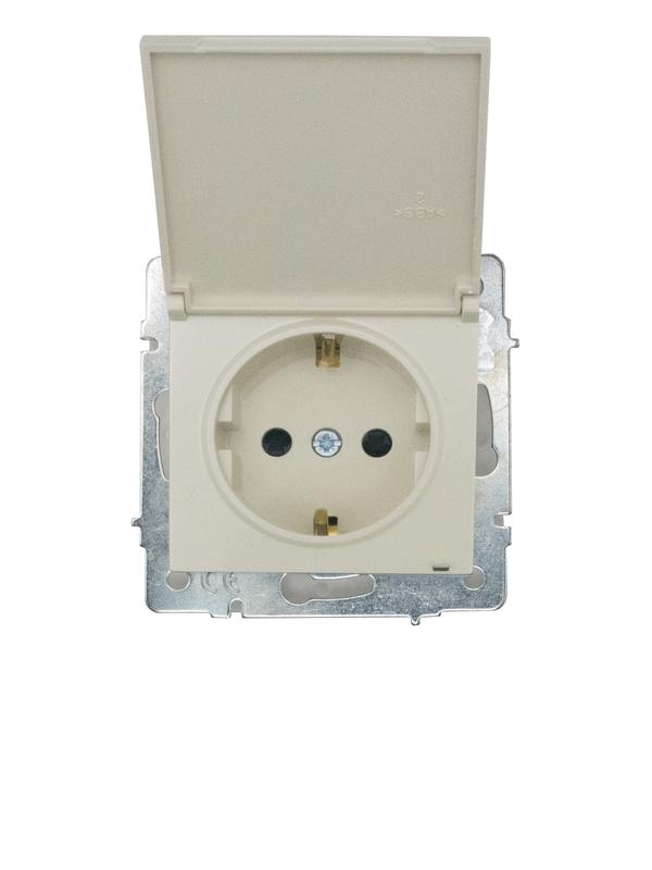 Розетка 1-м СП VESNA 16А IP44 с заземл. с крышкой ПБТ механизм крем. LEZARD 742-0388-123BIPCH