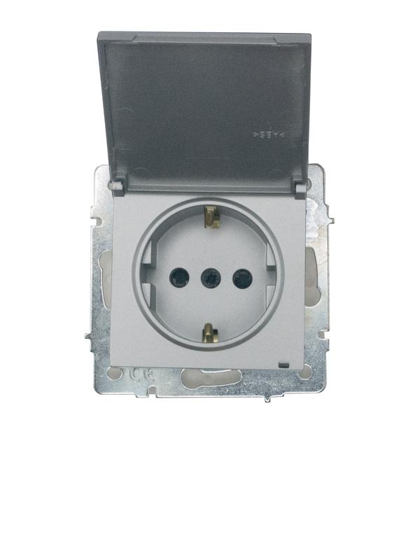 Розетка 1-м СП VESNA 16А IP44 с заземл. с крышкой ПБТ механизм платина LEZARD 742-3588-123BIPCH