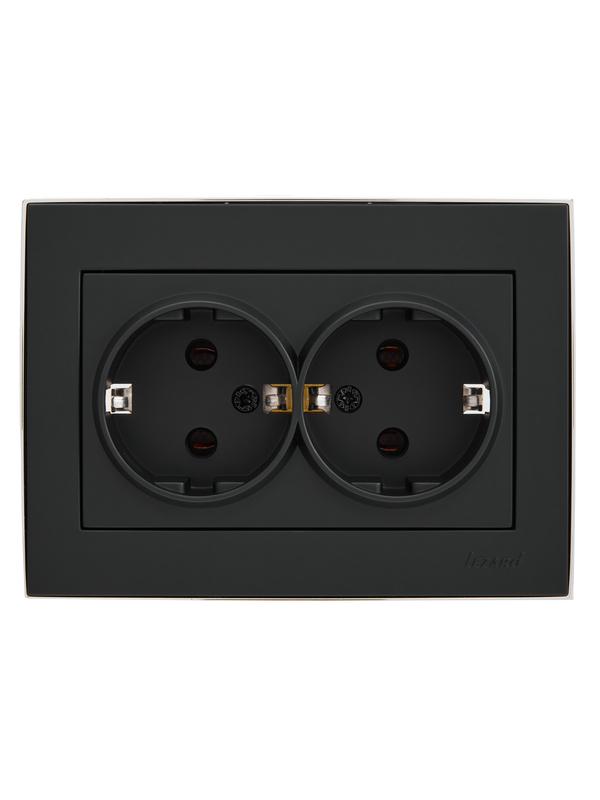 Розетка 2-м СП RAIN 16А IP20 с заземл. керамика черн. бархат + хром LEZARD 703-4225-127