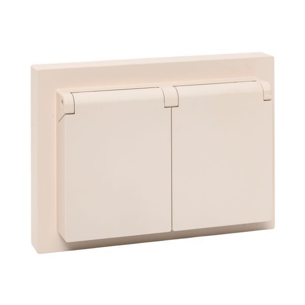 Розетка 2-м СП Эпика 16А IP44 с заземл. защ. шторки с рамкой с крышками механизм крем. EKF UP1-SOI-211-44