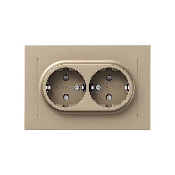 Розетка 2-м СП Эпика 16А с заземл. защ. шторки с рамкой механизм шампань EKF UP1-SOC-211