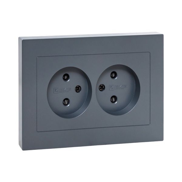 Розетка 2-м СП Эпика 16А без заземл. защ. шторки с рамкой механизм графит EKF UP1-SOG-201