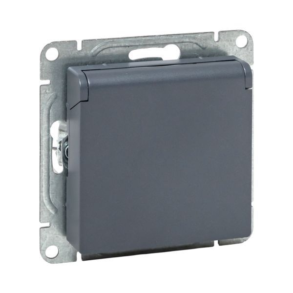 Розетка СП Эпика 16А IP44 с заземл. защ. шторки с крышкой механизм графит EKF UP1-SOG-111-44