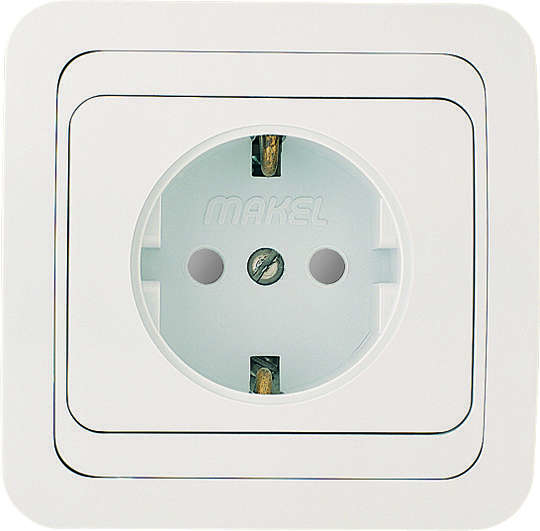 Розетка 1-м СП Mimoza 16А IP20 с заземл. защ. шторки бел./бел. Makel 12058