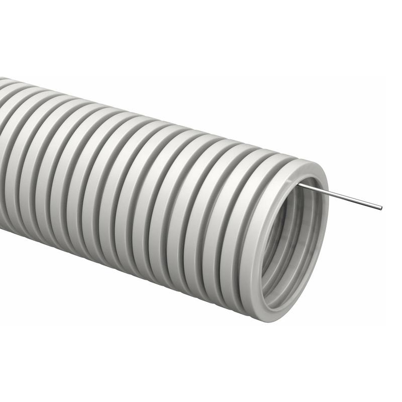 Труба гофрированная ПВХ d32мм с протяжкой сер. (уп.50м) TOKOV ELECTRIC TKE-TG/P-32-C06/50