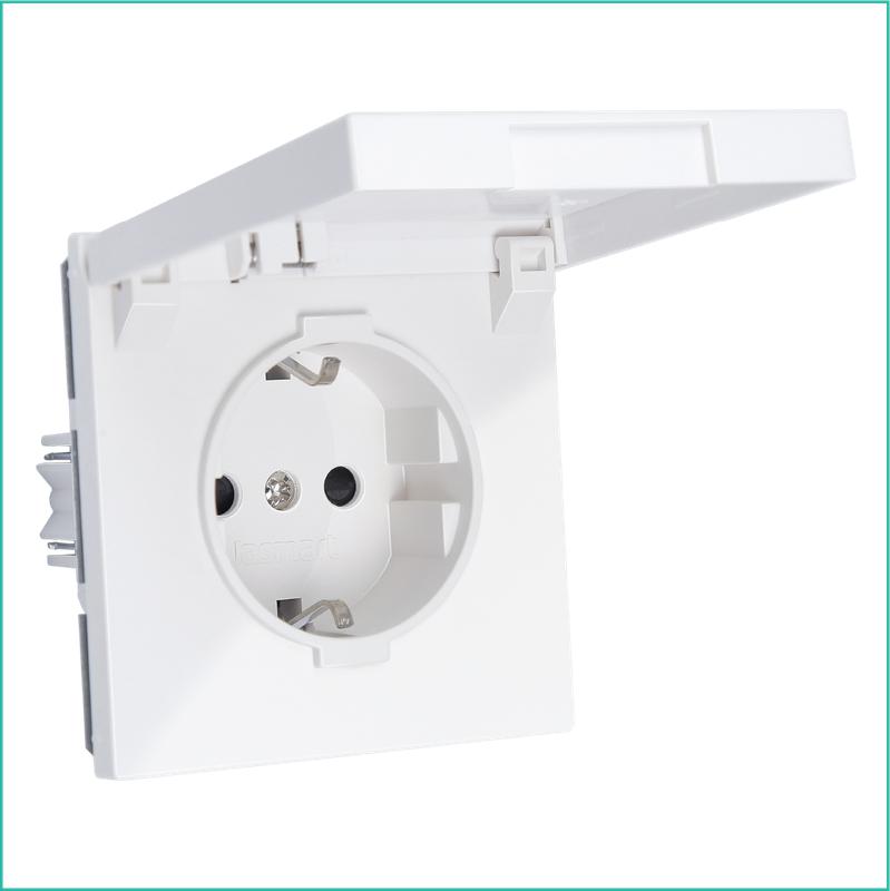 Розетка 1-м СП FD Shuko 16А IP20 с заземл. защ. шторки с крышкой механизм бел. глянцевый Jasmart FD5505W