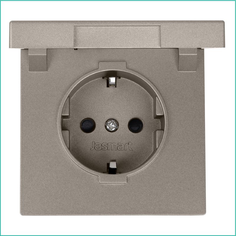 Розетка 1-м СП FD Shuko 16А IP20 с заземл. защ. шторки с крышкой механизм бронза Jasmart FD5505BR
