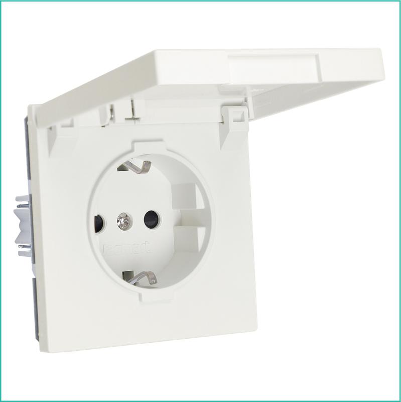 Розетка 1-м СП FD Shuko 16А IP20 с заземл. защ. шторки с крышкой механизм сахара Jasmart FD5505SH