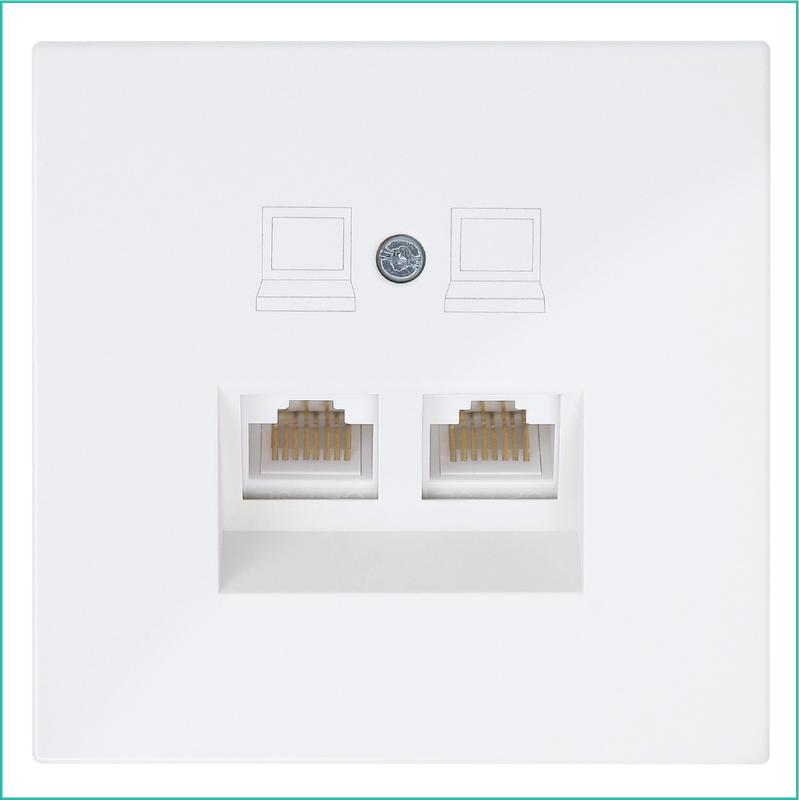 Розетка компьютерная 2-м СП RJ45 FD кат.5E с накладкой механизм бел. глянцевый Jasmart FD6106W