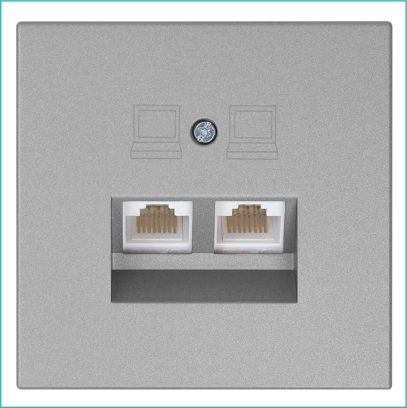 Розетка компьютерная 2-м СП RJ45 FD кат.5E с накладкой механизм никель Jasmart FD6106NI