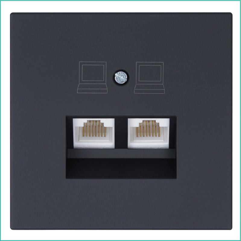 Розетка компьютерная 2-м СП RJ45 FD кат.5E с накладкой механизм черн. матов. soft touch Jasmart FD6106PBM