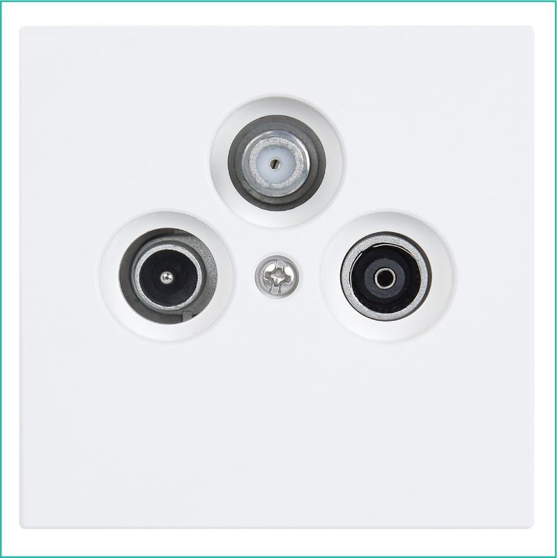 Розетка телевизионная оконечная TV + FM + SAT 3-м СП FD Ф9.5мм с накладкой механизм бел. матов. soft touch Jasmart FD6206PWM