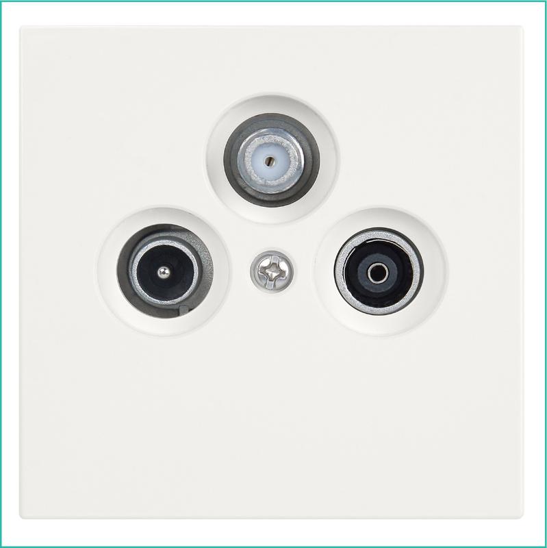 Розетка телевизионная оконечная TV + FM + SAT 3-м СП FD Ф9.5мм с накладкой механизм сахара Jasmart FD6206SH