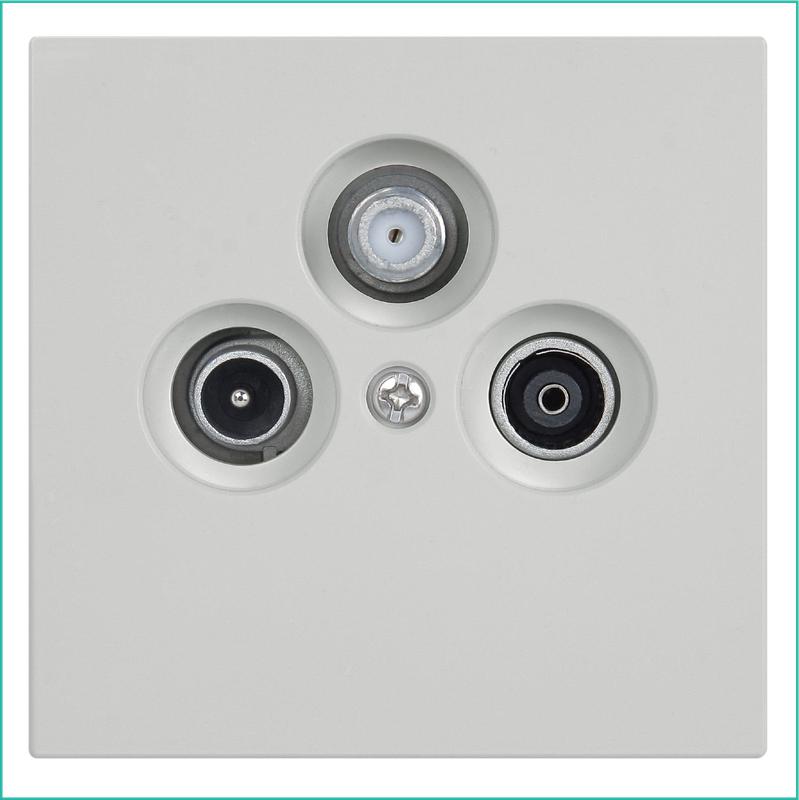 Розетка телевизионная оконечная TV + FM + SAT 3-м СП FD Ф9.5мм с накладкой механизм тауп матов. soft touch Jasmart FD6206PTM