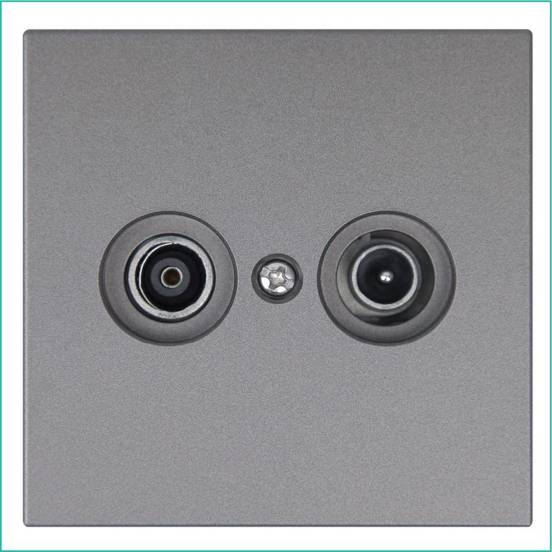 Розетка телевизионная оконечная TV + FM 2-м СП FD Ф9.5мм с накладкой механизм никель Jasmart FD6204NI