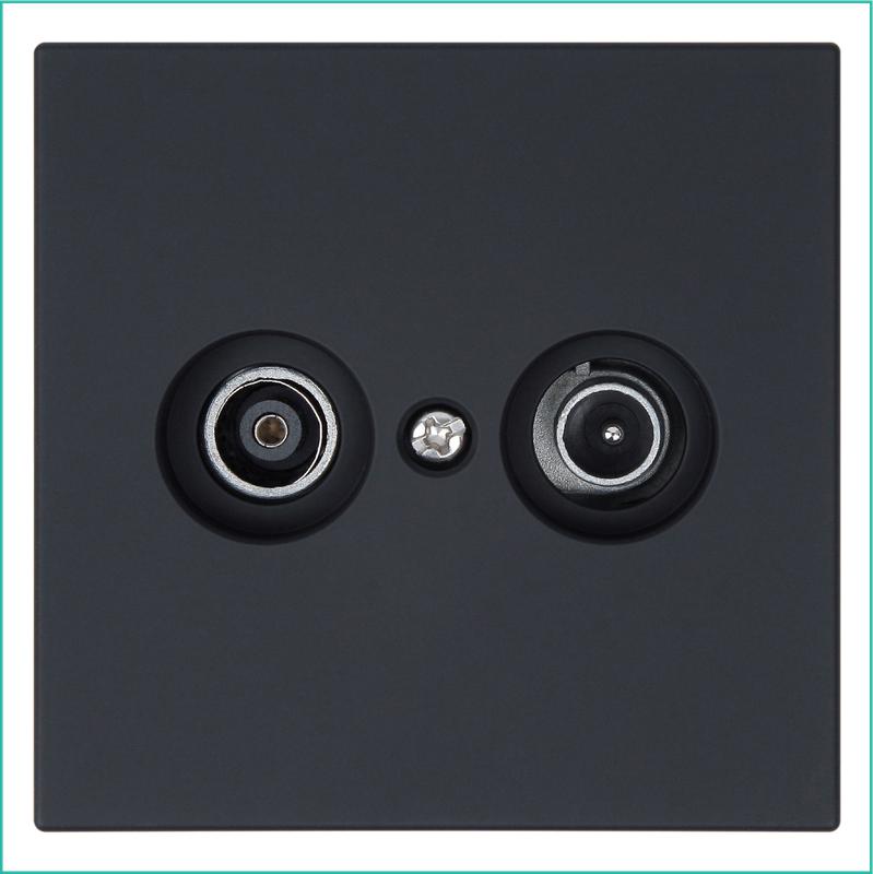 Розетка телевизионная оконечная TV + FM 2-м СП FD Ф9.5мм с накладкой механизм черн. матов. soft touch Jasmart FD6204PBM