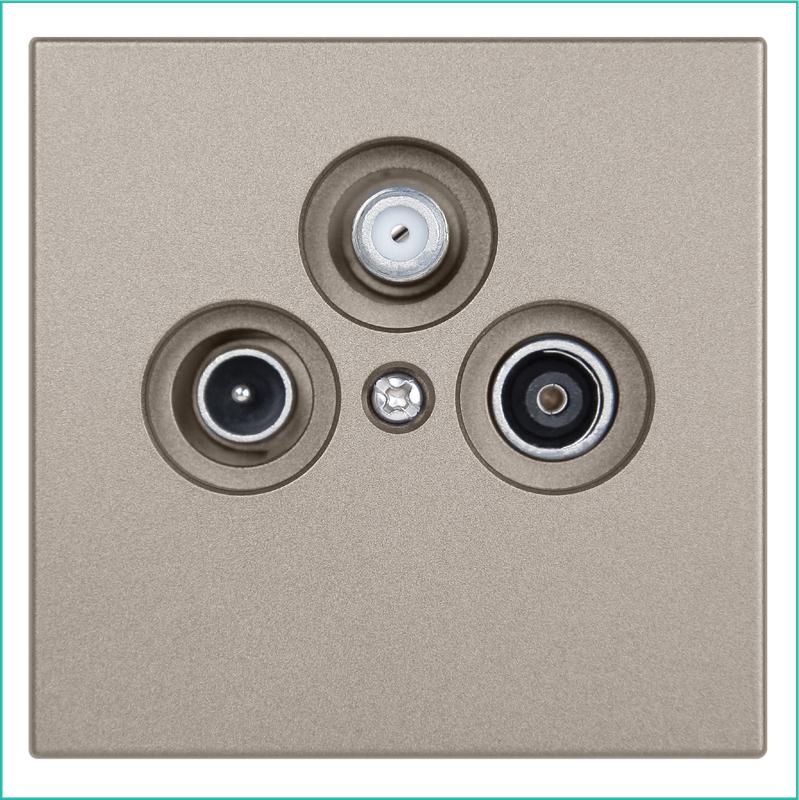 Розетка телевизионная проходная TV + FM + SAT 3-м СП FD Ф9.5мм с накладкой механизм бронза Jasmart FD6207BR