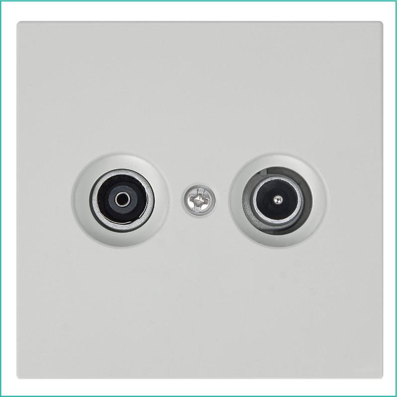 Розетка телевизионная проходная TV + FM 2-м СП FD Ф9.5мм с накладкой механизм тауп матов. soft touch Jasmart FD6205PTM