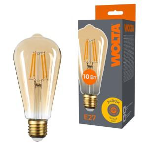 Лампа светодиодная Filament "ЛАМПА ЭДИСОНА" ST64 10Вт золотая 2400К E27 800лм WOLTA WF-ST64-10W2.4KE27