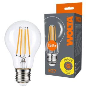 Лампа светодиодная Filament A60 15Вт грушевидная прозрачная 3000К E27 1350лм WOLTA WF-A60-15W3KE27