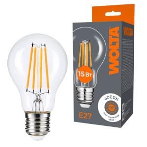 Лампа светодиодная Filament A60 15Вт грушевидная прозрачная 4000К E27 1350лм WOLTA WF-A60-15W4KE27