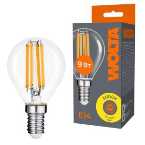 Лампа светодиодная Filament G45 9Вт шар прозрачная 3000К E14 810лм WOLTA WF-G45-9W3KE14