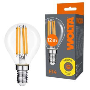 Лампа светодиодная Filament G45 12Вт шар прозрачная 3000К E14 1050лм WOLTA WF-G45-12W3KE14