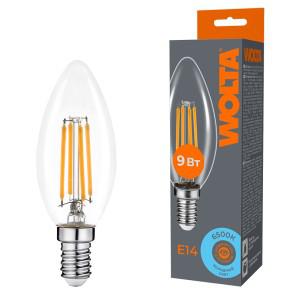 Лампа светодиодная Filament C35 9Вт свеча прозрачная 6500К E14 810лм WOLTA WF-C35-9W6KE14