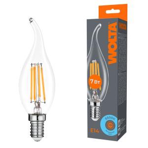 Лампа светодиодная Filament CT35 7Вт свеча на ветру прозрачная 6500К E14 630лм WOLTA WF-CT35-7W6KE14