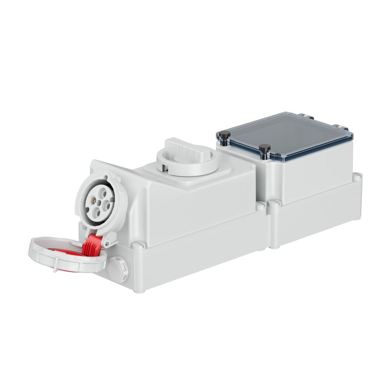 Розетка настенная 6мод. WSD 32А 4п 3P+E 400В 3h IP67 с механич. блокировкой и DIN-рейкой DKC WSD346-032-40