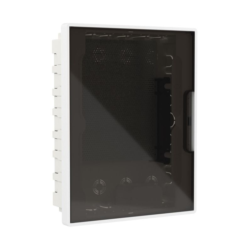 Щиток встраиваемый FRAME 24мод. слаботочный с тонированной дверцей с монтажн. платой в комплекте с 1 розеткой Viva (арт. 45005) и 1 коробкой PDD (арт. 10033) бел. DKC F24B4WD