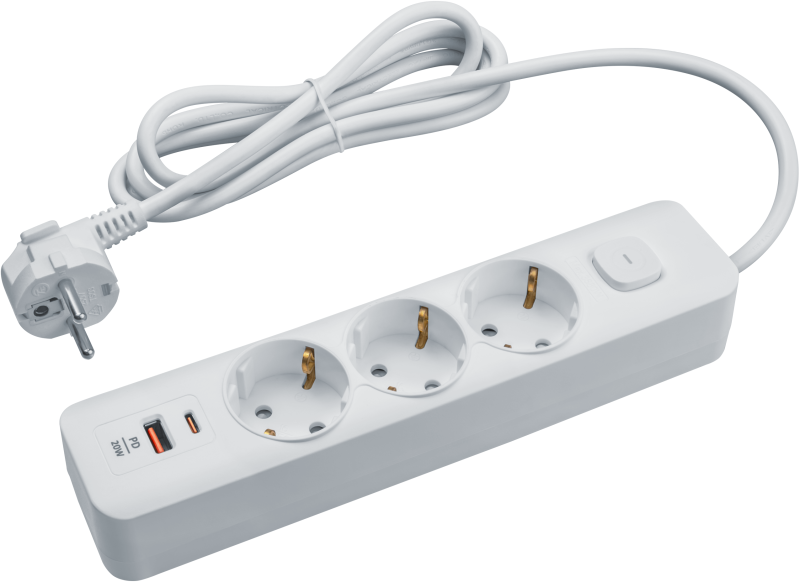 Удлинитель 3х1.5м с заземл. 16А IP20 95 687 NPE-USB06-03-150-ESC-3X1-PD20W USB-C + USB-A с выкл. бел. NAVIGATOR 95687