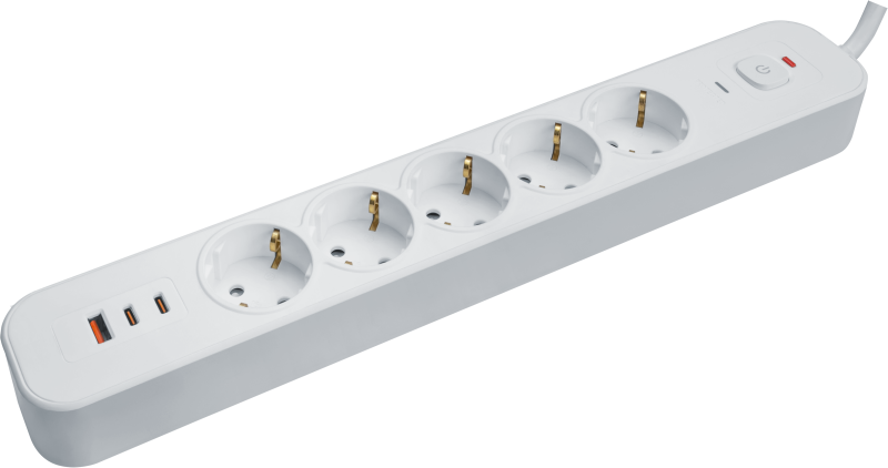 Фильтр сетевой 5х5м с заземл. 16А IP20 95 683 NSP-USB-05-500-ESC-3x1-PD20W + USB type-A + 2хUSB type-C с выкл. бел. NAVIGATOR 95683