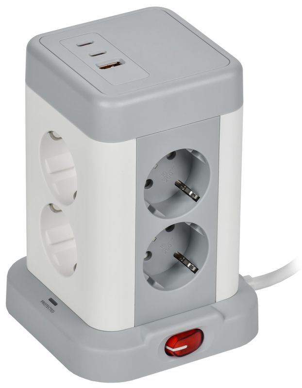 Удлинитель 8х1.5м 16А IP20 У08K 20Вт USB A+C 3х1 сер. DOMINIC IEK DN-YP30-16-08-01-ZKU-K41