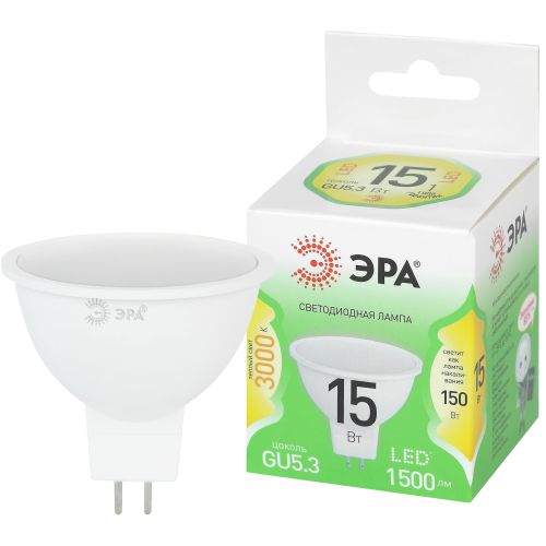 Лампа светодиодная GREEN LINE LED MR16-15W-830-GU5.3 GL 15Вт софит 3000К тепл. свет GU5.3 220-240В Эра Б0070071