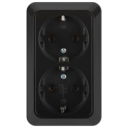 Розетка 2-м ОП Quadro 2-204-05 16А IP20 2х2P+E Schuko 250В с заземл. антрацит Intro Б0069696