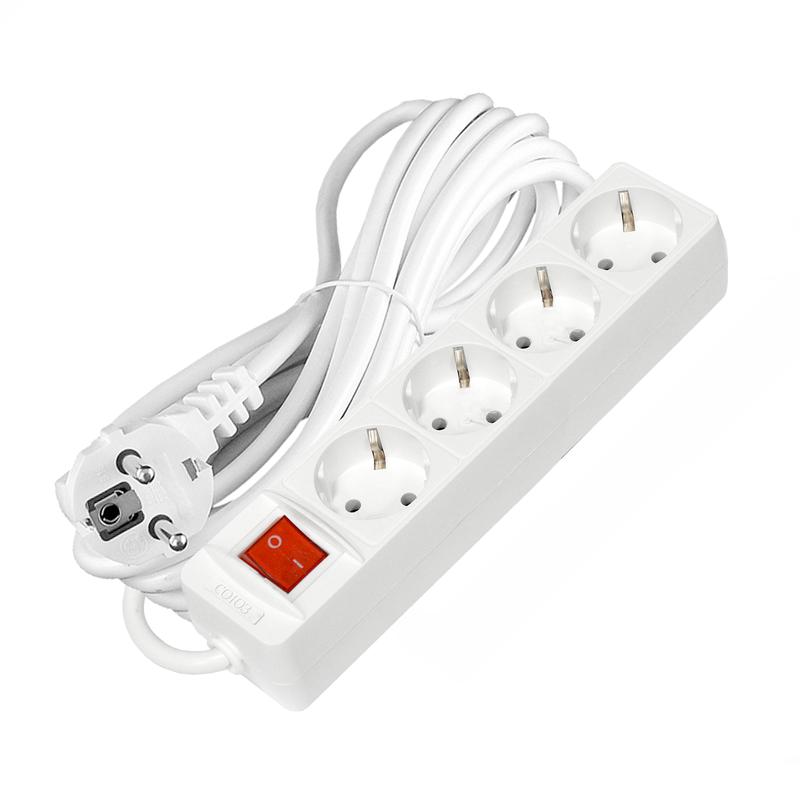 Удлинитель 4х5м с заземл. 16А IP20 3х1 с выкл. бел. Союз 2794