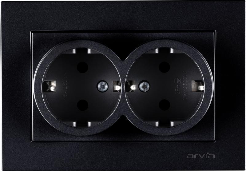 Розетка 2-м с заземл. в сборе KAREN черн. ARVIA 20 07 2000 907