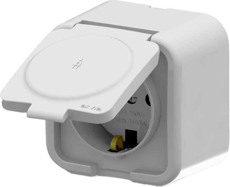 Розетка 1-м с заземл. с крышкой IP20 ARIA бел. ARVIA 25 01 1000 218