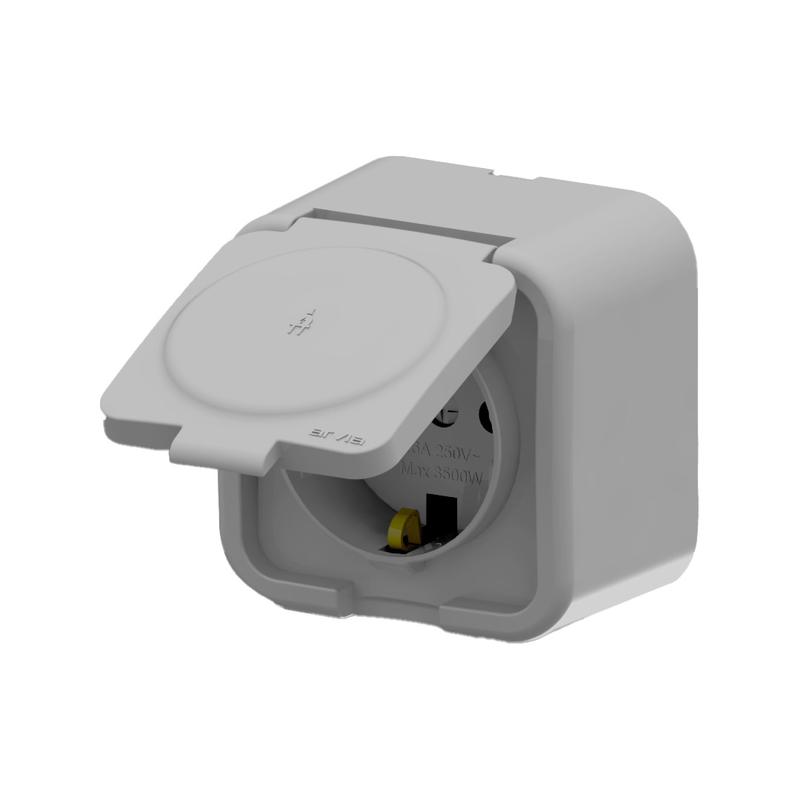 Розетка 1-м с заземл. с крышкой IP20 ARIA сер. ARVIA 25 22 1000 218