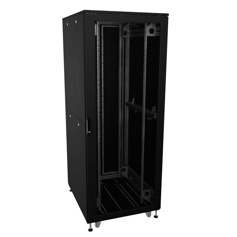 Шкаф напольный разобранный 19дюйм IT-CQE-N 42U 600х800мм крыша с вырубкой дверь перф. и перф. двойные боковые панели RAL9005 DKC черн. R5ITN42608FP1P1SB