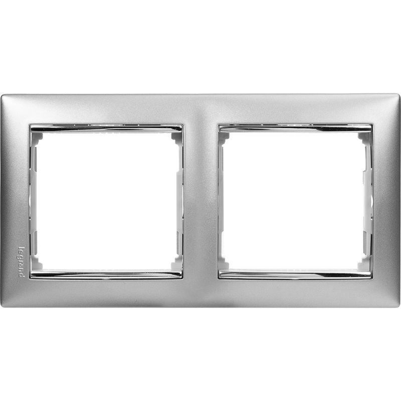 Рамка 2-м Valena горизонт. алюм./серебр. Leg 770352