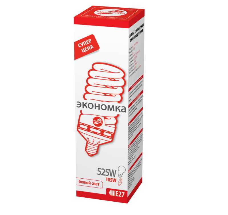 Лампа люминесцентная компакт. SPC 105Вт E27 спиральная 4200К T5 ЭКОНОМКА LKsmT5SPC105WE2742ec